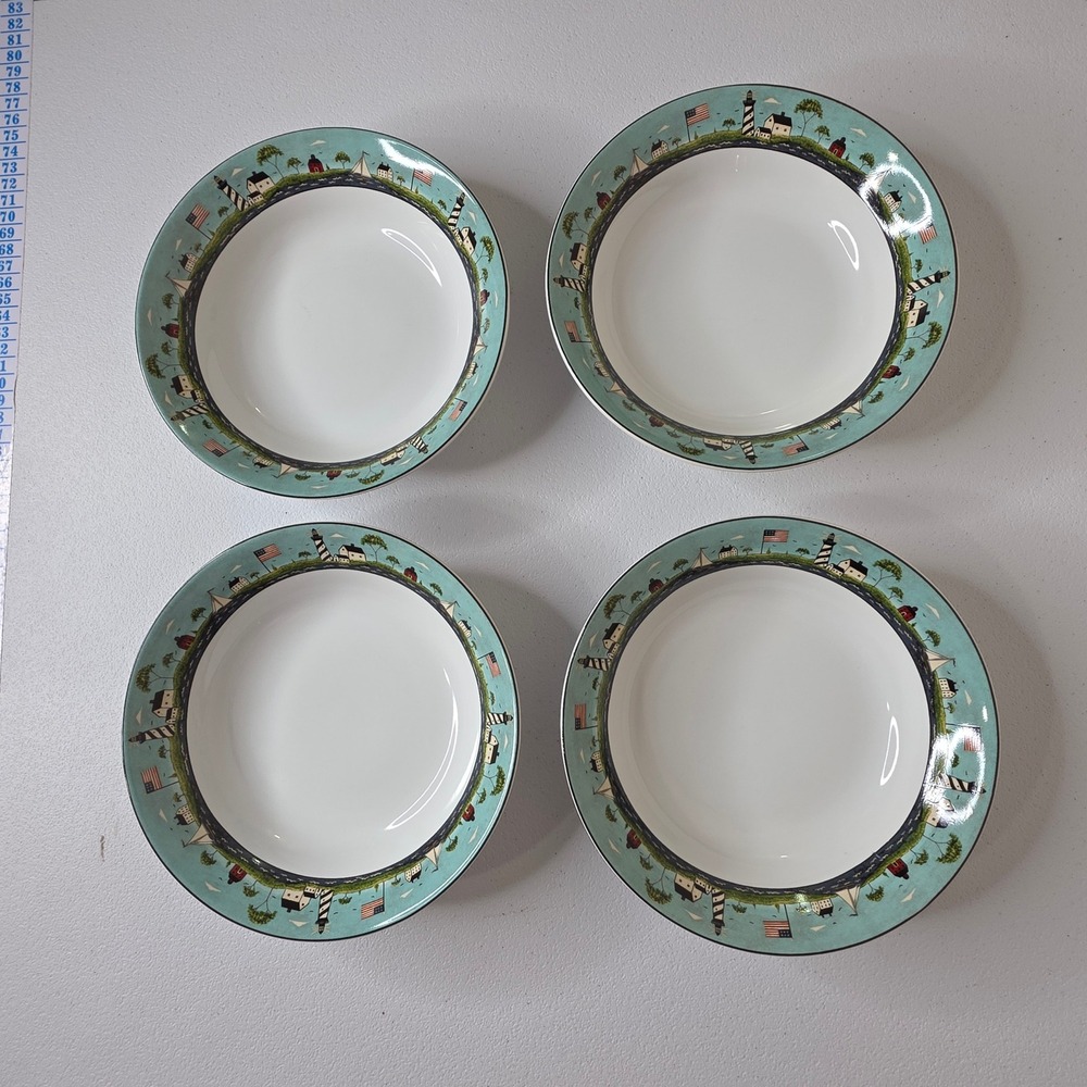 Vintage 1998 Warren Kimble Coastal Breeze 7.5 In Soup Bowls Set of 4 Lighthouse